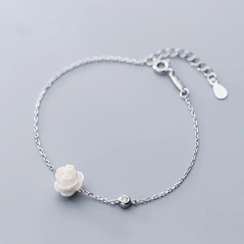Настоящее 925 пробы, Серебряный минималистичный белый цветочный браслет для модных женщин, вечерние, милые ювелирные украшения, аксессуары, подарок