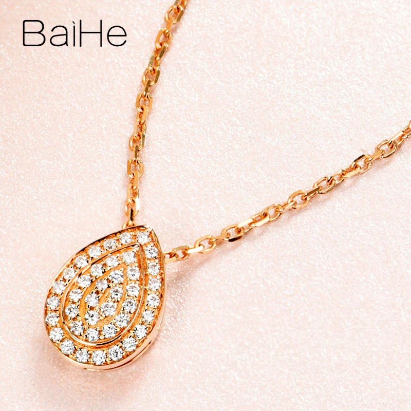 BAIHE Solid 18 K, белое золото, сертифицированный 0.11ct, настоящие натуральные бриллианты, женские помолвки, модные ювелирные изделия, Подарочные ожерелья - Цвет камня: Rose Gold