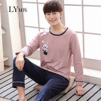 

LYunCotton pajamas men's plus size home service men's home service spring and autumn long-sleeved cotton autumn men's suit youth