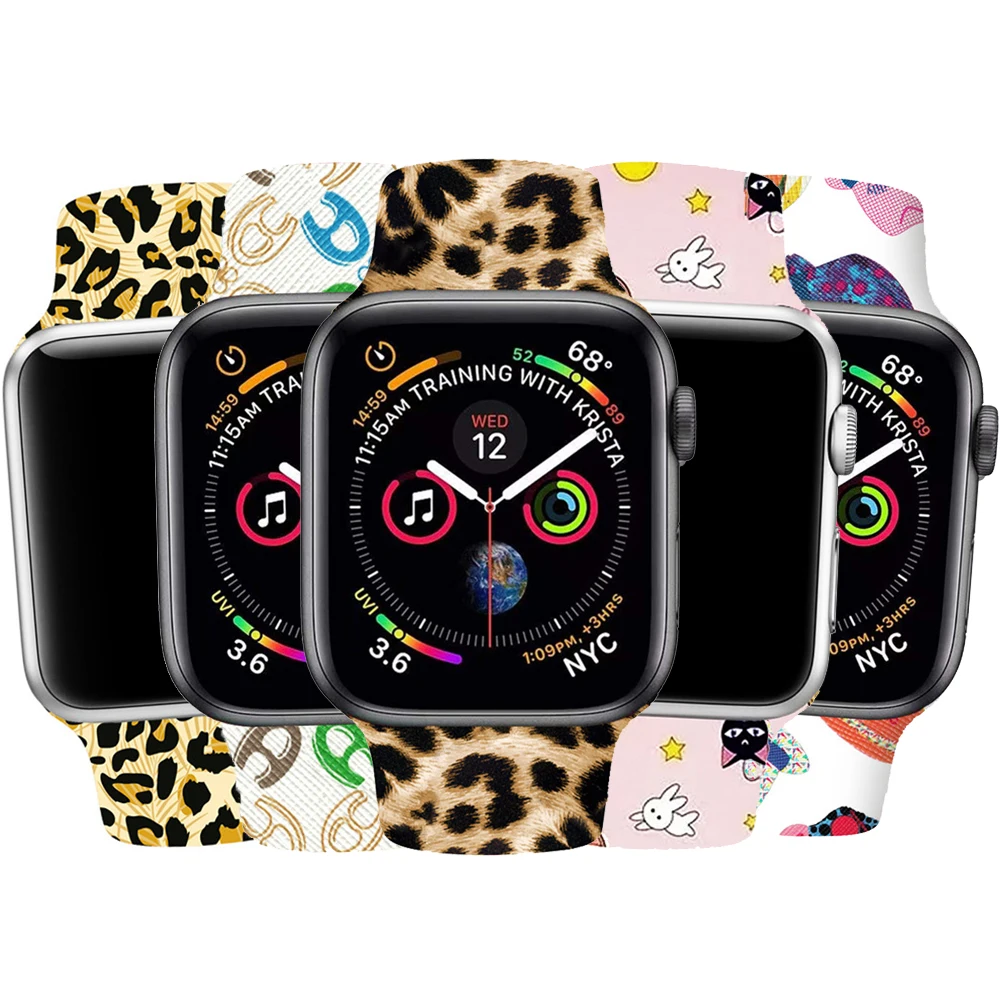 

Printed Band for Apple Watch band 42/38/44/40mm Leopard Pattern Silicone replacement Bracelet Strap for iwatch Series 1 2 3 4 5