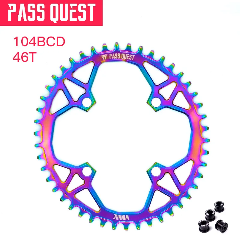 Pass Quest с титановым покрытием Овальный 104BCD эллипс MTB узкая широкая цепь 34 T-48 T велосипед передняя Звездочка шатун - Цвет: 46T