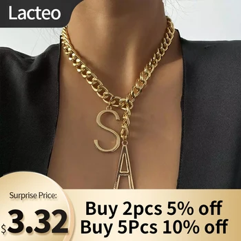

Lacteo Miami Cuban Chain Big Letter S A Pendant Necklace Punk Chunky Thick Chain Charm Necklace Jewelry for Women Accessories