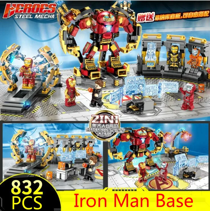 

832pcs Marvel Avengers Base Station Building Blocks Compatible Legoinglys SuperHeroes Iron Man Figures Bricks Toys for Kids Gift