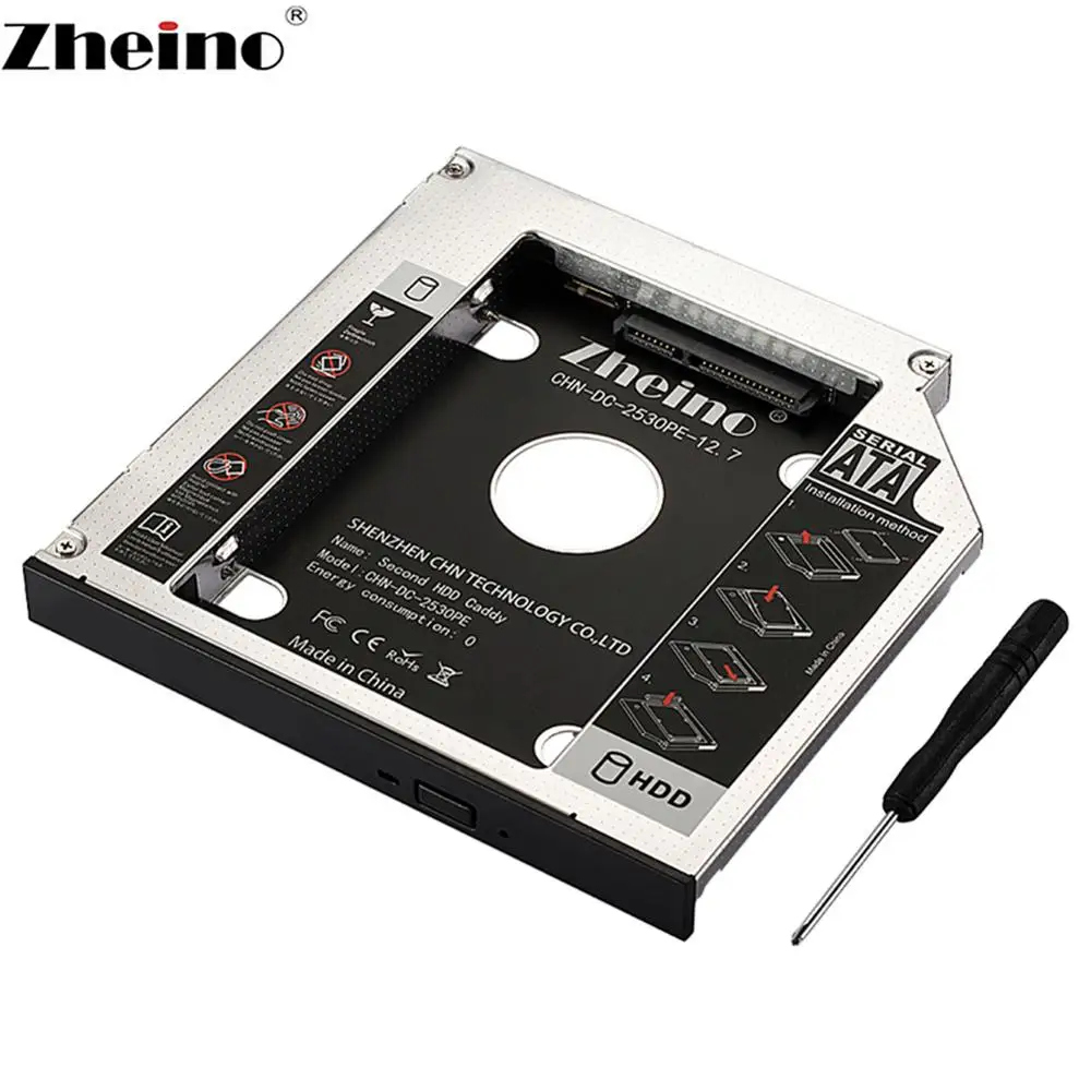 

Zheino 12.7mm 2nd HDD Caddy Aluminum alloy 2.5 SATA3 Adapter Bay Case for CD/DVD-ROM Optical Hard Drive