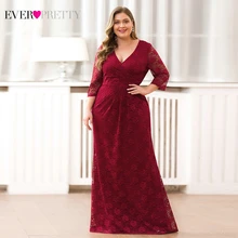 Кружевные длинные платья русалки размера плюс для выпускного вечера Ever Pretty EZ07682NB элегантные женские вечерние платья с v-образным вырезом и рукавом 3/4