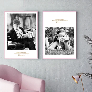 

Girl Nordic Minimalist Black and White Poster Wall Art Feather Canvas Art Painting For Living Room Decor Leaf Cuadros