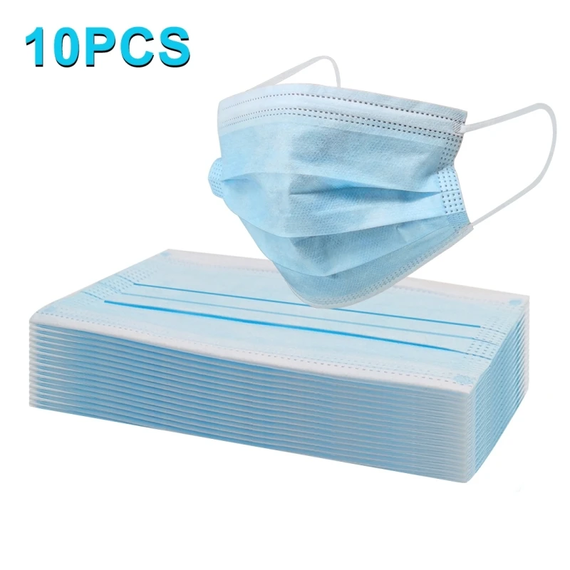 

10 PCS Disposable Face Mouth Mask 3-layer Non-woven Breathable Anti-saliva & Non-contact Forehead Body Infrared Thermometer kits