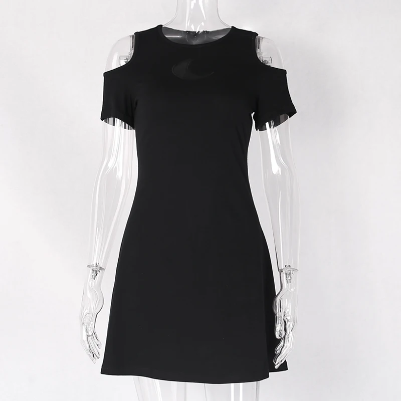 InsGoth повседневное однотонное черное платье для женщин Harajuku Grunge в стиле готика, панк, Винтаж Женский с открытыми плечами элегантное Мини Вечерние платья