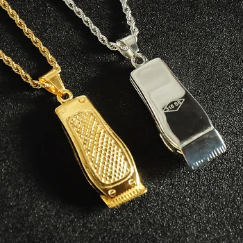 

Hairdresser machine Necklace 3D Barber Pole Razor Pendants Necklaces Men Women Titanium Steele Razor PendantSteel gothic Jewelry