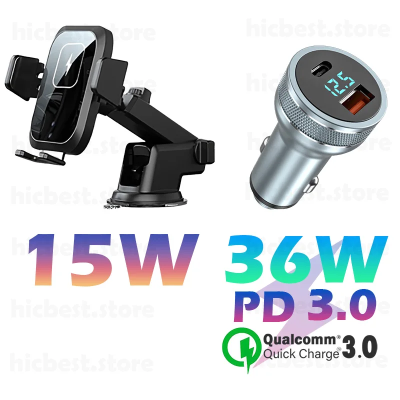 15W Wireless Car Charger Phone Holder for iPhone Wireless Charging Car Induction Charger Mount for iPhone 12 SE 11 8 Samsung S20 12 v usb Chargers