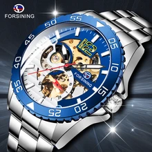 Forsining Брендовые спортивные автоматические часы со скелетом мужские светящиеся механические наручные часы из натуральной нержавеющей стали Relogio Masculino