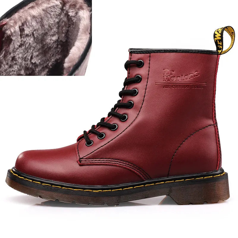 Женские ботинки из спилка наивысшего качества; брендовые зимние ботинки; теплая удобная женская обувь на меху; Dr с коробкой; ST324 - Цвет: fur red