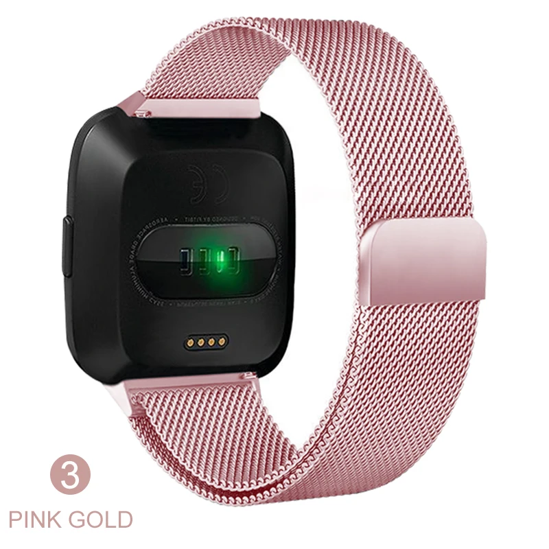Металлический браслет из нержавеющей стали для Fitbit Versa, ремешок серии, Миланский магнитный браслет, fitbit Lite Verse, 2 ремешка, аксессуары - Цвет ремешка: Pink gold