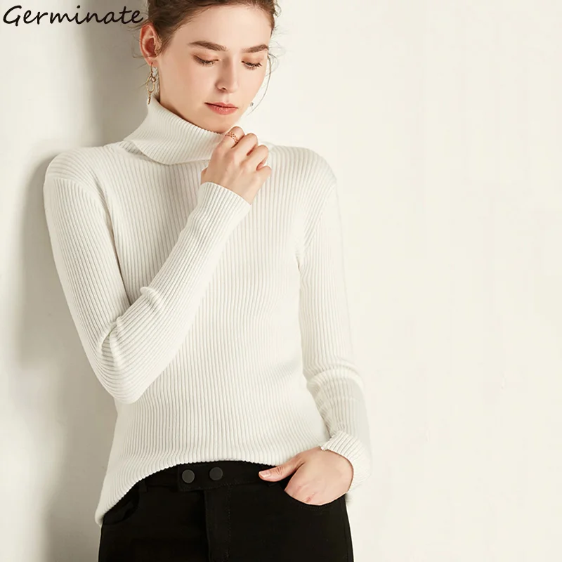

Germinate White Turtleneck Sweater Women Harajuku Casual Knitted Streetwear Pullover Vintage Sweter Black Pink Jumpers Sweaters