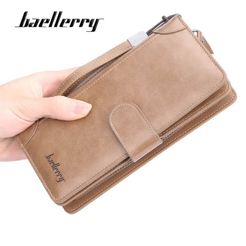 Baellerry Brand Luxury Men Wallet High-quality Leather Long Clutch Purses Buckle Zipper High Capacity Business Wallet