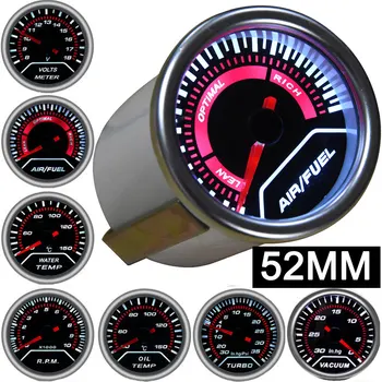 

52mm led white car tachometer rpm meter air fuel gauges boost gauge bar psi water temp oil temp oil press gauge + sensor EGT