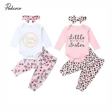 Брендовая одежда для новорожденных для маленьких девочек одежда, комбинезон с буквенным принтом, боди, штаны с цветочным принтом, леггинсы оголовье, набор осень Повседневное 3 предмета в комплекте