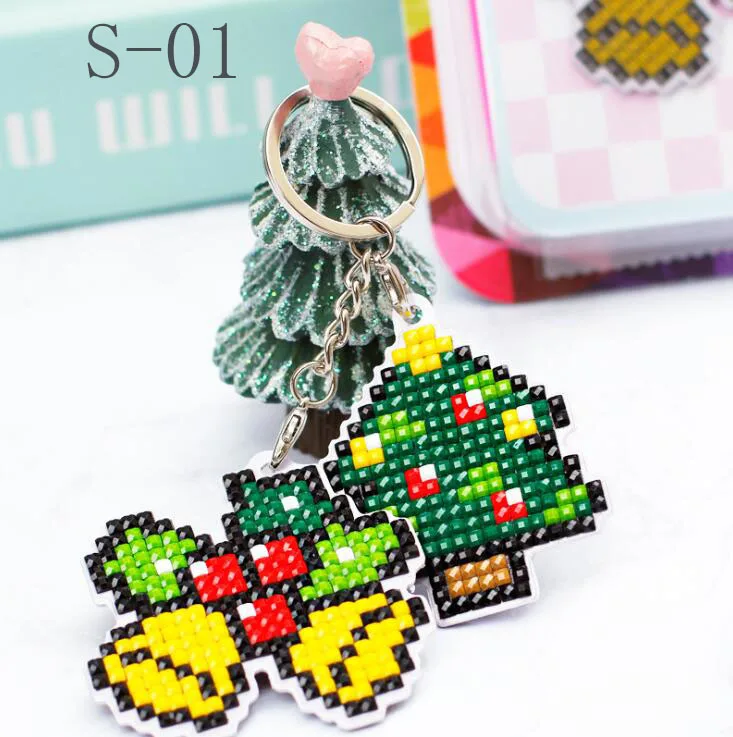 PVC Diamond keychain DIY Алмазный брелок, полный квадратный брелок с алмазной росписью, брелок для ключей, вышивка крестиком, женский брелок со стразами, Рождественский подарок - Цвет: PVC Diamond keychain