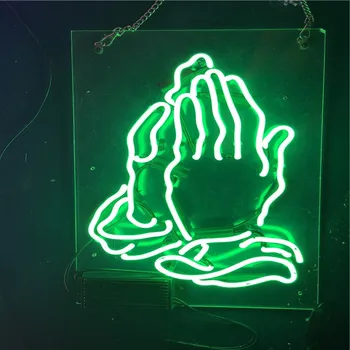 

Custom Beer Bar The Praying Hands Neon Sign Light Real Glass Neon Tube HandMade Shop Logo Pub Store Advertise