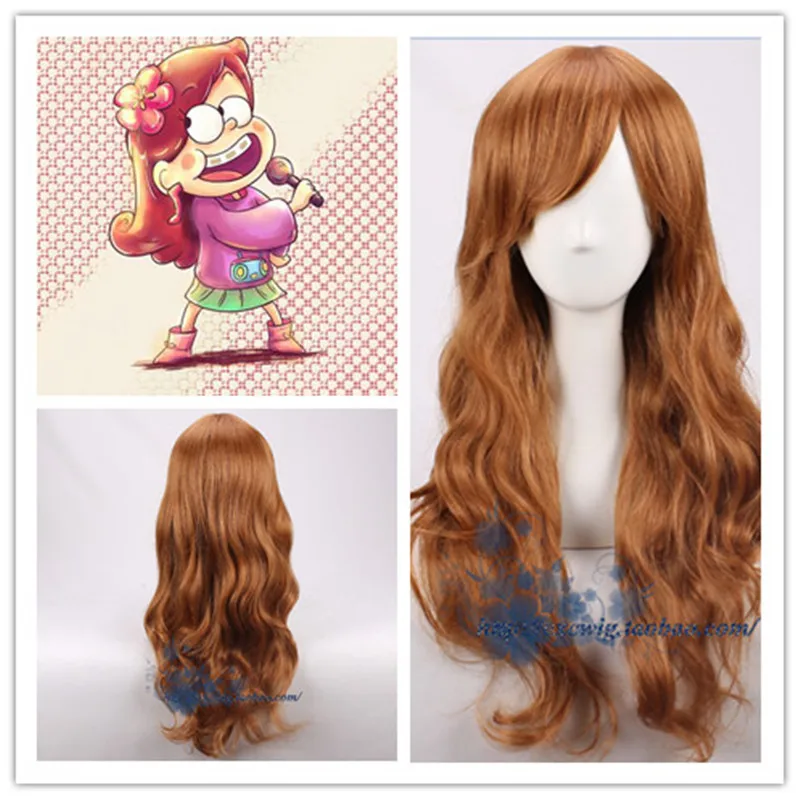Косплей девушка Mabel Pines парик Женщины 55 см длинные коричневые волнистые волосы