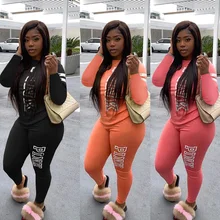 Plus Size Spring Women Set Pink Letter Print Long Sleeve Tracksuit Pants Suit Casual Two Piece Set Outfit Street Sweatsuit 3XL
