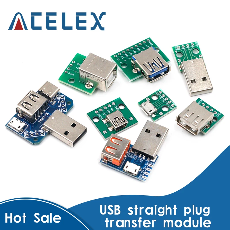 1PCS USB Male Connector / MINI MICRO USB to DIP Adapter female connector 2.54 Connector B Type-C USB2.0 3.0 Female PCB Converter afbeelding