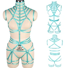 Бюстгальтер с ремнем на все тело, зеленый, с бретельками, клетка для тела, эластичная регулировка, готический, полый, нагрудный пояс, ремень-подвязка, сексуальный комплект нижнего белья