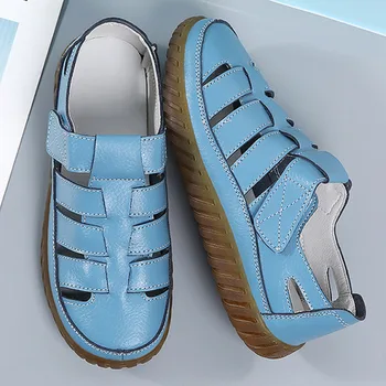 

MCCKLE Women Flat Sandals Hook&Loop Soft Pu Leather Sandals Female Casual Women's Platform Woman Beach Shoes Summer New