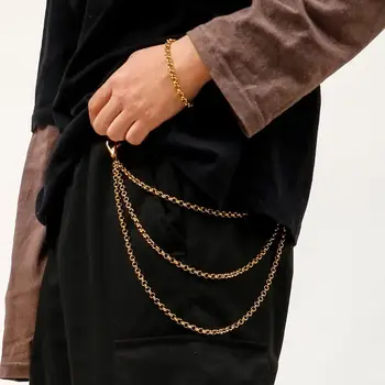 

6/10mm Width Hip Hop Pants Belt Chain Gold O Chain Secure Travel Wallet Chain Heavy Duty Jeans Link Coil Leash