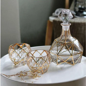 

Creative European Gold Glass Tumblers for Drinking Scotch Whiskey Glass Cocktail Bourbon Irish Glass Beer Household Cup Set