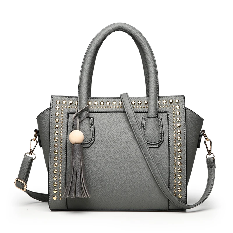 Брендовая женская сумка через плечо, модная Высококачественная кожаная сумка через плечо с кисточками, роскошная женская сумочка красного цвета - Цвет: Gray