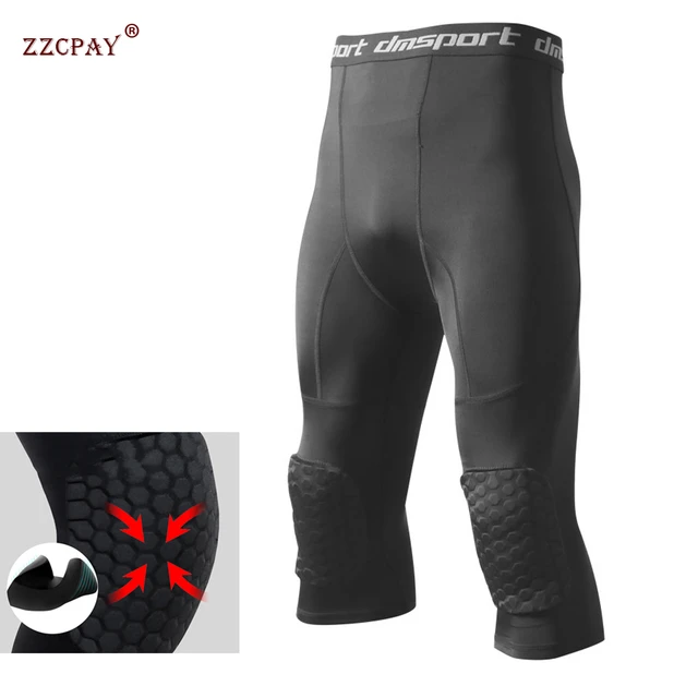 Basketball Leggings With Knee Pad For Men 3/4 Compression Trousers