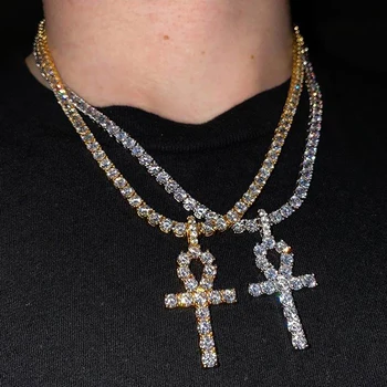 

gold silver color Necklace cross iced out chain jewelry 24" Tennis Chain Filled Pendant Hip Hop Bling Mens Necklace