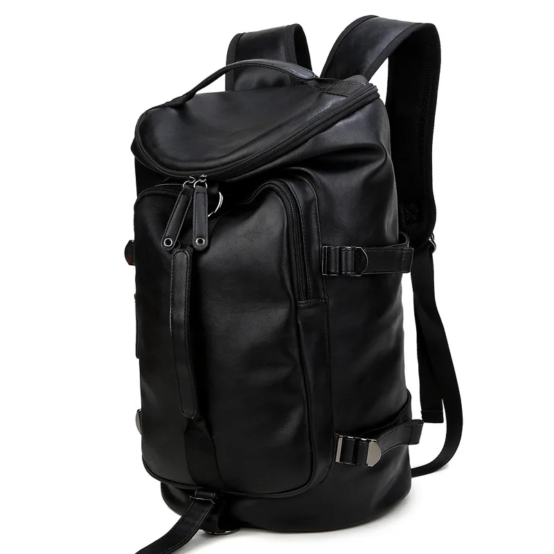 

Practical Multifunctional Casual Men's Backpack PU Leather Solid Color Chic Boys Computer Bag Fashion Leisure Travel Backpack