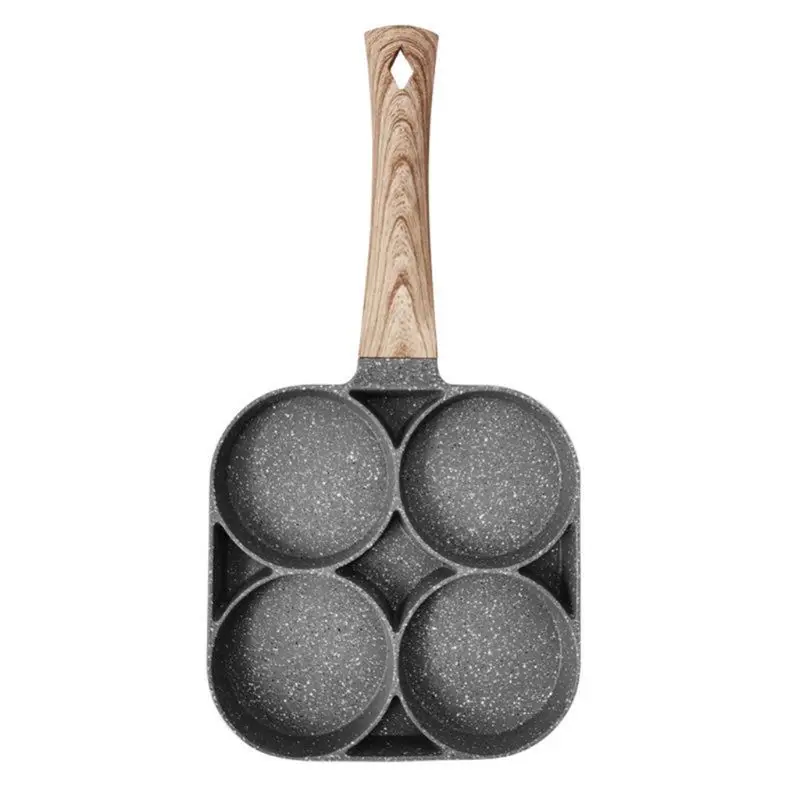 4 Hole Omelet Pan for burger Eggs Ham Pancake Maker Wooden Handle Frying Pot Non-stick Cooking Breakfast hamburger maker non stick flat bottom household frying pan breakfast egg dumpling pan mold separated four holes poached egg pot