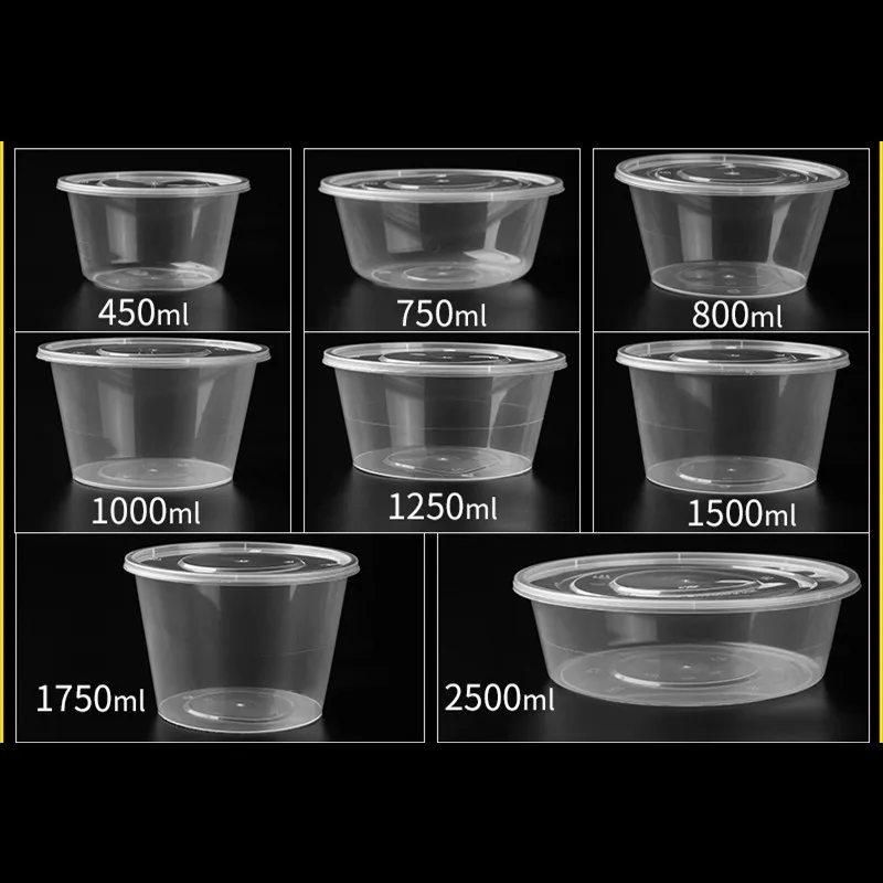 

25pcs Round thick disposable lunch box takeaway package fast food fresh fruit salad boxes kitchen accessories transparent bowl