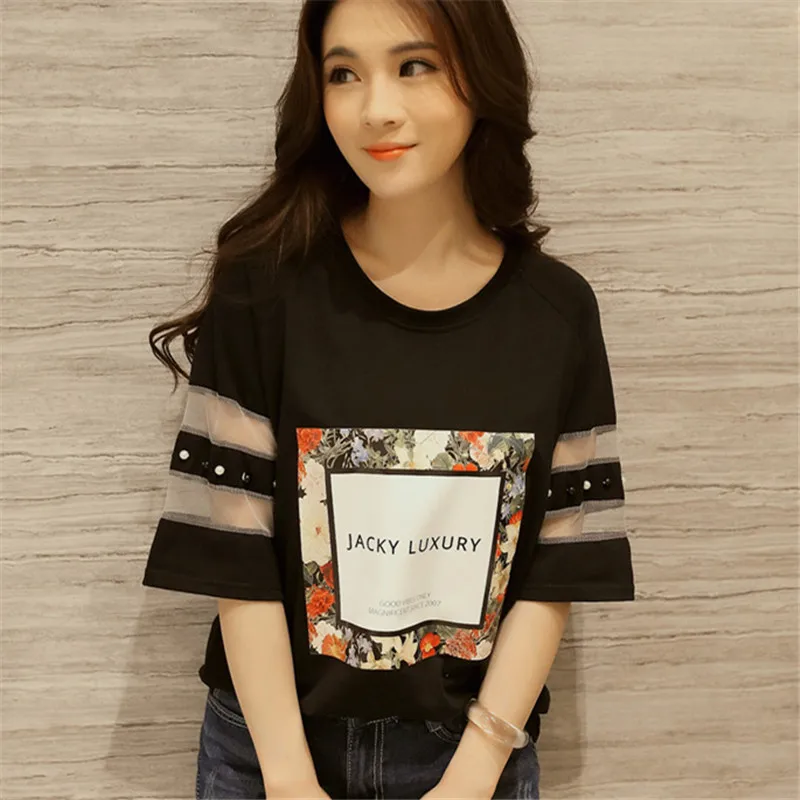 2019 venta Tops Blusa Tumblr gasa manga negro elegante manga corta patrón Tee verano Mujer FIN DE SEMANA Casual camiseta Top|blusa tumblr|t-shirt koreankorean - AliExpress