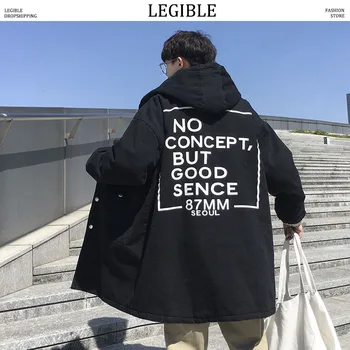 

LEGIBLE 2019 Denim Jacket Coats Winter Jacket Men Thicken Letter Printed Outwear Warm Coat Casual Parka Men