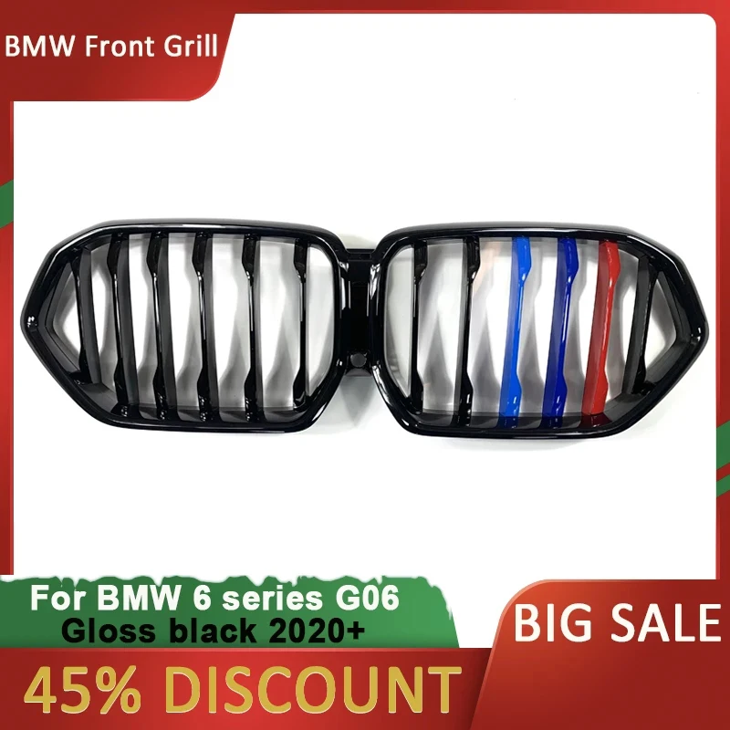 

For BMW X6 Gloss Black Front Kidney Grille for BMW X6/G06 2020 Grill Refit Bumper M-Performance Slat Double Racing Grills Style