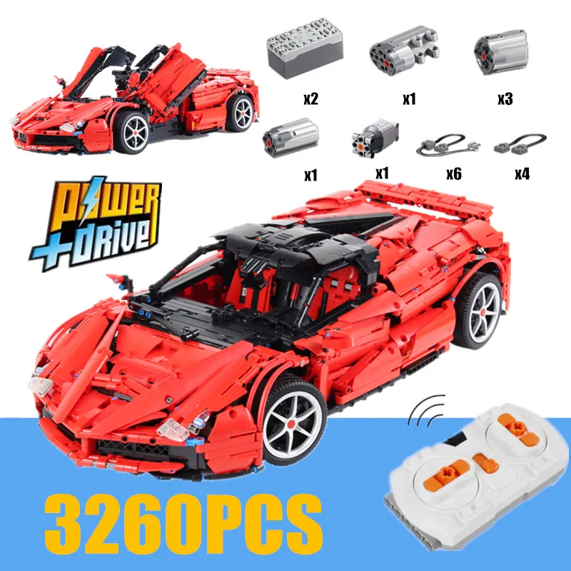 

New MOC Super RED Racers Racing Sports RC Car Motor Power Function Fit Legoings Technic Building Blocks Kits Bricks Kid Gift Toy