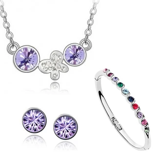133 violet Модное ожерелье с подвеской из австрийского кристалла/серьги/браслет/кольцо женские звезды блестящие свадебные ювелирные наборы - Окраска металла: 133 violet