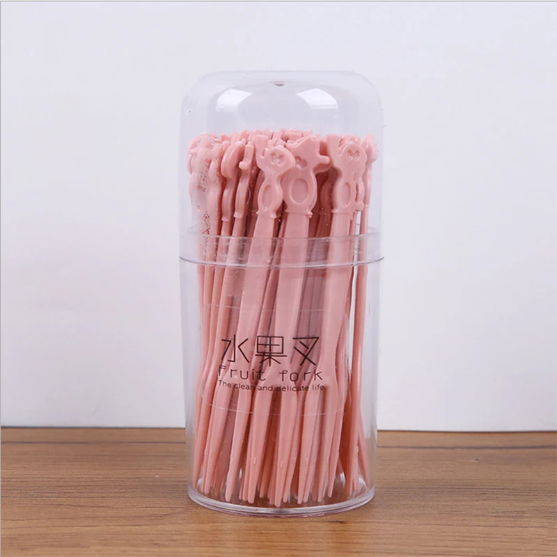 50 шт./кор. одноразовые вилки для фруктов на день рождения свадьба пластиковый торт десерт посуда двухзубчатые вилки вечерние принадлежности - Цвет: Pink Plastic Fork