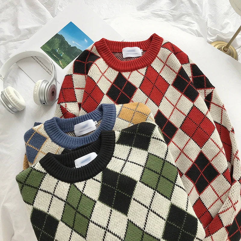 Winter Sweater Men Warm Fashion Contrast Casual Plaid Knit Sweaters Man Sweter Clothes Loose Long Sleeve Pullover Men M-2XL Winter Sweater Men Warm Fashion Contrast Casual Plaid Knit Sweaters Man Sweter Clothes Loose Long Sleeve Pullover Men M-2XL