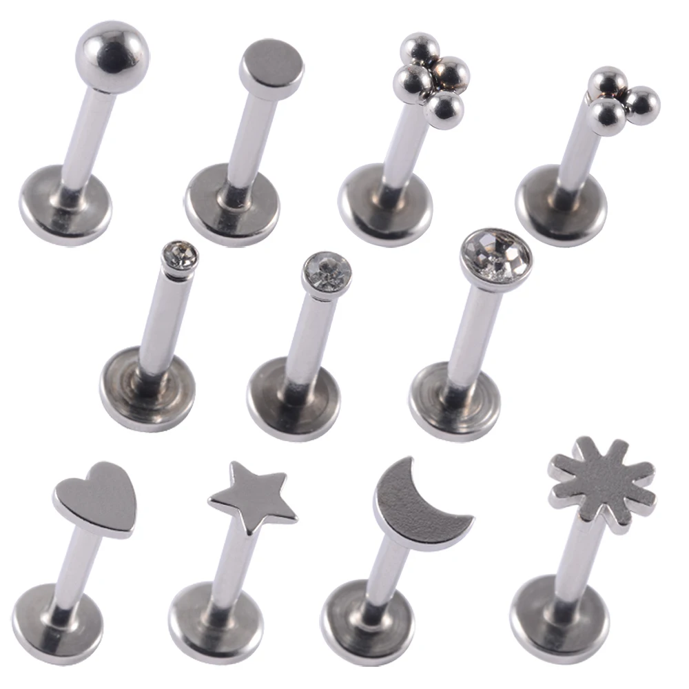 9PCS/Lot Surgical Steel Labret Studs Mixed Shapes Lip Piercing Star Moon Heart Ear Cartilage Tragus Internally Threaded Jewelry piercing jewelry body piercing jewelry body jewelry ear piercing jewelry body piercing earrings