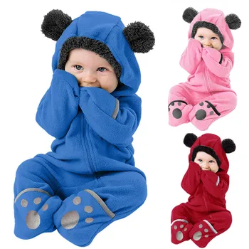 

Infant Baby Girls Boys Cartoon Ears Hooded Romper Zip Fleece Clothes Jumpsuit Fashion Boys Must Have Cute Jumpsuit Thick Warm