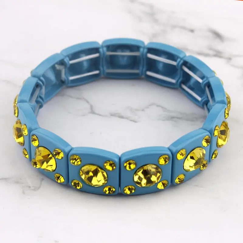 ZWPON Faceted Glass Crystal Square Tile Bead Bangles Bracelets for Women Fashion Multicolor Painted Elastic Bracelets Wholesale - Окраска металла: B2243 Blue