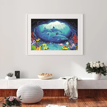 

Frameless Canvas Oil Painting Decor Sea Dolphin By Numbers Nature Landscape Pictures DIY For Home Decoration Gift