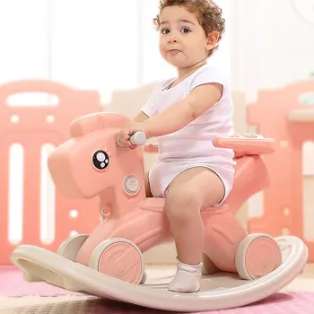 

Children's Trojan Rocking Horse Kids Pulley Chair Multifunctional Safety Ride On Toys With Music Baby Boys Girls Beautiful Gifts