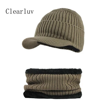 

Winter Hat Scarf Set Men Unisex Knitting Hat 6 Colors Scarf Set Warm Wool Cap Scarves Winter Outdoor Accessories