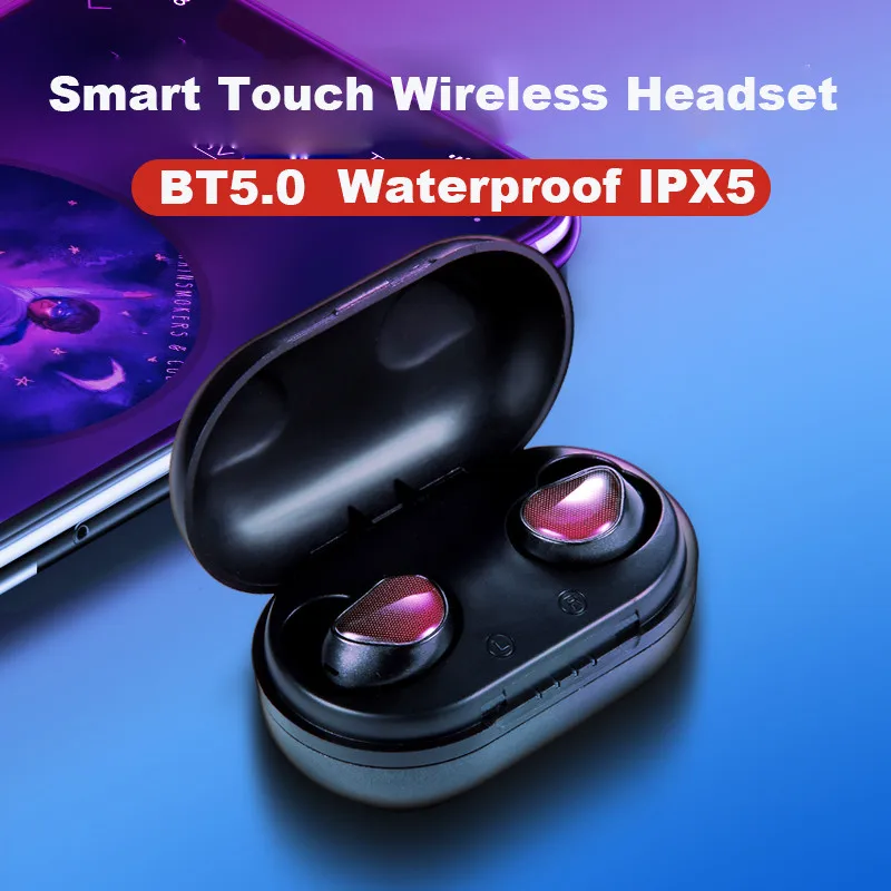 Blueteeth 5,0 Наушники Беспроводные Bluetooth 5,0 наушники TWS Спорт IPX5 гарнитура Беспроводные наушники с зарядным устройством 1200 мАч